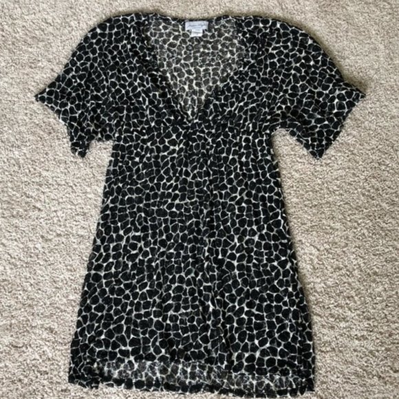 Sheer Swim Cover Up Dress Empire Elastic Waist Deep V-Neck Animal Print XL - Picture 1 of 7